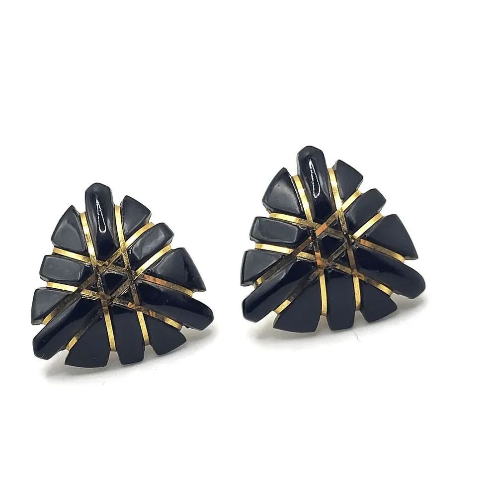 Vintage 80s Triangular Art Deco Post Stud Earrings 1in